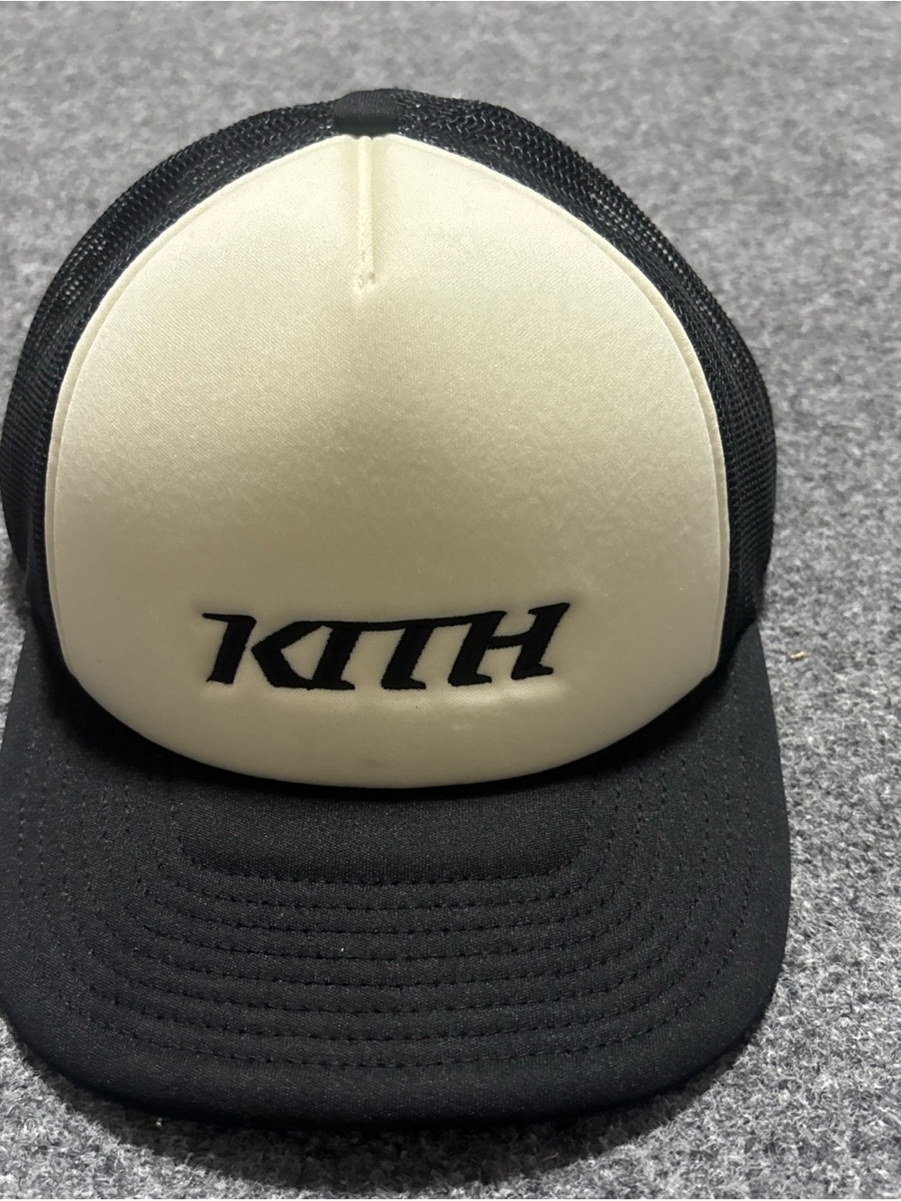 KITH Kith & Kin Logo Foam Trucker Hat Cap Black Cream Off White